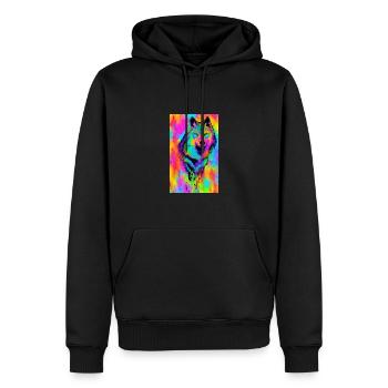 Loup | Prédateur | Chien | Mystique - Sweat à capuche Premium bio Homme - noir - Devant - Nico (187cm)