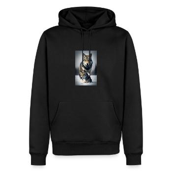 Loup | Prédateur | Chien | Mystique - Sweat à capuche Premium bio Homme - noir - Devant - Nico (187cm)