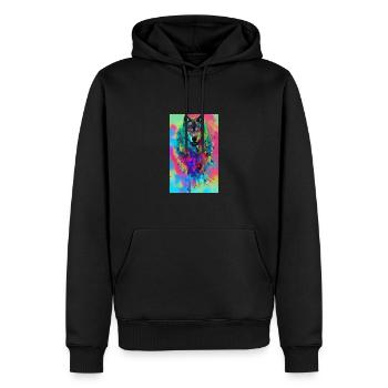 Loup | Prédateur | Chien | Mystique - Sweat à capuche Premium bio Homme - noir - Devant - Nico (187cm)
