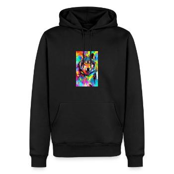 Loup | Prédateur | Chien | Mystique - Sweat à capuche Premium bio Homme - noir - Devant - Nico (187cm)