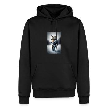 Loup | Prédateur | Chien | Mystique - Sweat à capuche Premium bio Homme - noir - Devant - Nico (187cm)
