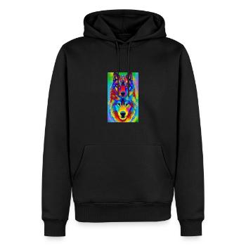 Loup | Prédateur | Chien | Mystique - Sweat à capuche Premium bio Homme - noir - Devant - Nico (187cm)