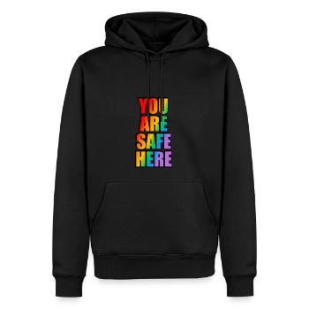 Sie sind hier sicher LGBT-Zeichen - Männer Premium Bio Hoodie - Schwarz - Vorne - Nico (187cm)