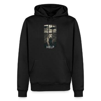 Chat Drôle Selfie Alien UFO Meme - Sweat à capuche Premium bio Homme - noir - Devant - Nico (187cm)