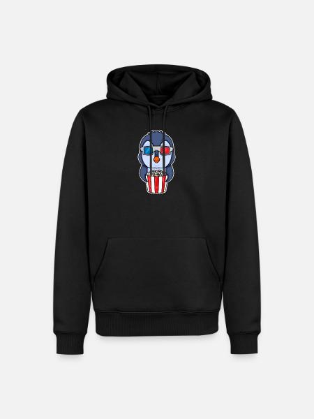 Popcorn Kino Pinguin - Männer Premium Bio Hoodie - Schwarz