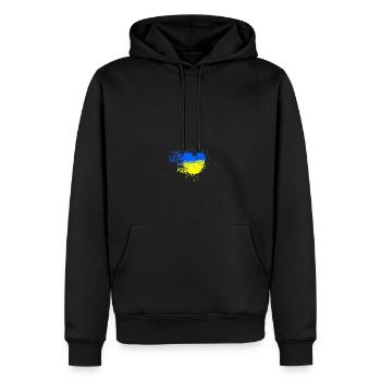 faire l’amour pas la guerre, le cœur de l’Ukraine, la guerre, le drapeau - Sweat à capuche Premium bio Homme - noir - Devant - Nico (187cm)