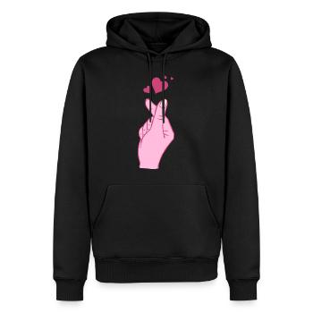 Finger Heart Korean Pop Music Symbole de la main - Sweat à capuche Premium bio Homme - noir - Devant - Nico (187cm)