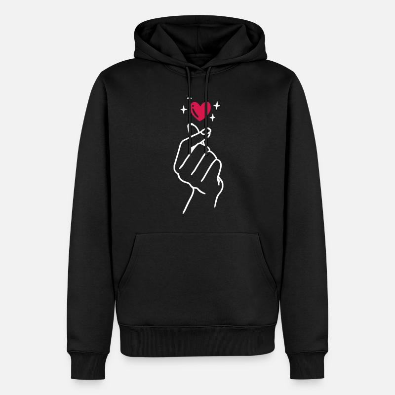 K-Pop Saranghae Love Hand Heart - Sweat à capuche Premium bio Homme - noir