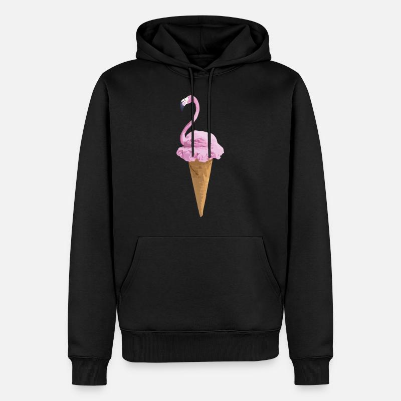 Flamingo mit Eiscreme - Männer Premium Bio Hoodie - Schwarz