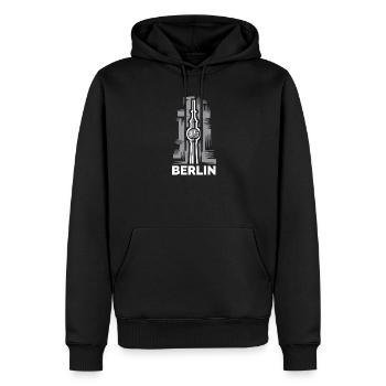 Berliner Fernsehturm - Stadtsymbol als Logo - Männer Premium Bio Hoodie - Schwarz - Vorne - Nico (187cm)
