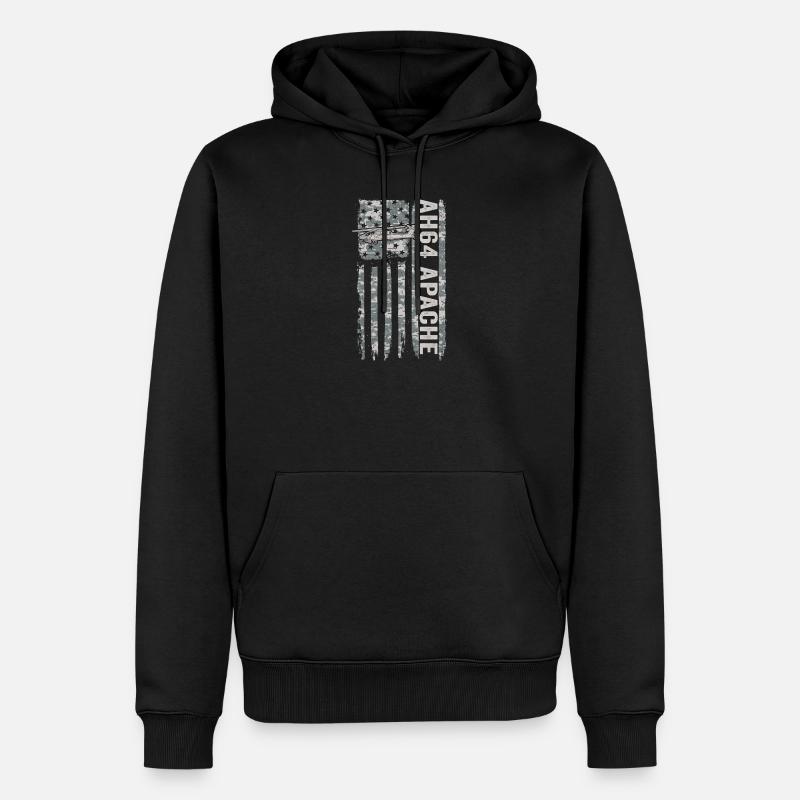 Hélicoptère AH-64 Apache avec drapeau américain - Sweat à capuche Premium bio Homme - noir