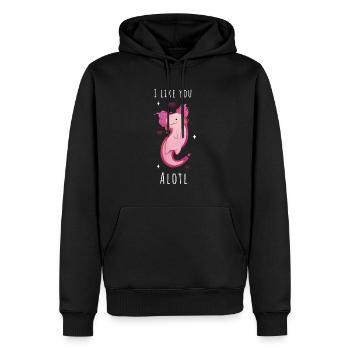 I like you Alotl - Exclusive Adorable Axolotl - Men’s Premium Organic Hoodie - black - Front - Nico (187cm)