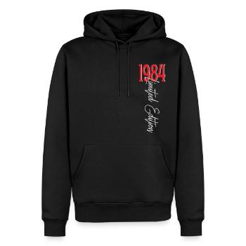 1984 Vintage anniversaire drôles dictons - Sweat à capuche Premium bio Homme - noir - Devant - Nico (187cm)
