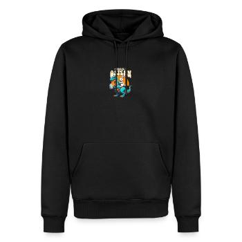 Easter Bunny Riding Dinosaur with Easter Egg - Men’s Premium Organic Hoodie - black - Front - Nico (187cm)
