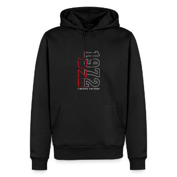 Juin 1972 - Sweat à capuche Premium bio Homme - noir - Devant - Nico (187cm)