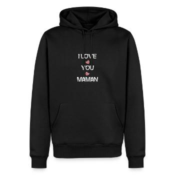 BONNE FÊTE MAMAN. MAMAN. FÊTE DES MÈRES. JE T'AIME - Sweat à capuche Premium bio Homme - noir - Devant - Nico (187cm)