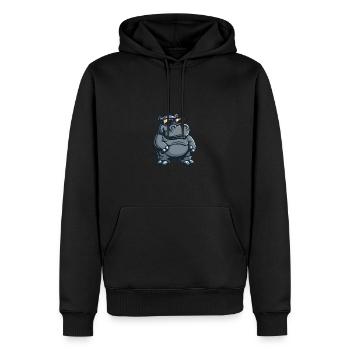 Nilpferd Cool Tier - Männer Premium Bio Hoodie - Schwarz - Vorne - Nico (187cm)