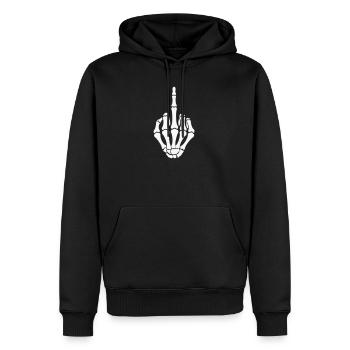 skull-hand_mittelfinger- - Männer Premium Bio Hoodie - Schwarz - Vorne - Nico (187cm)