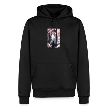 Anime Boy Kirschblüten - Männer Premium Bio Hoodie - Schwarz - Vorne - Nico (187cm)
