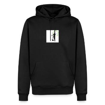 Homme sur escabeau - Sweat à capuche Premium bio Homme - noir - Devant - Nico (187cm)