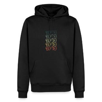 Année de naissance : 1963 - Sweat à capuche Premium bio Homme - noir - Devant - Nico (187cm)