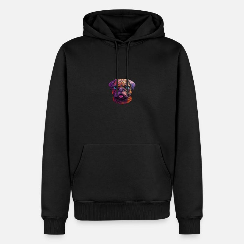 Mops farbenfroh - Männer Premium Bio Hoodie - Schwarz