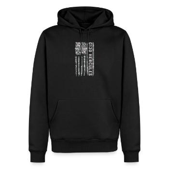 Camouflage militaire du drapeau américain du Hercule C130 - Sweat à capuche Premium bio Homme - noir - Devant - Nico (187cm)