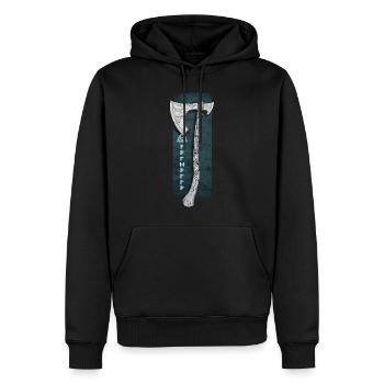 Voie du guerrier : hache et runes celtiques - Sweat à capuche Premium bio Homme - noir - Devant - Nico (187cm)