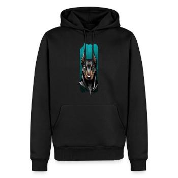 Edle Uhr: Majestätischer Blick des Dobermanns - Männer Premium Bio Hoodie - Schwarz - Vorne - Nico (187cm)