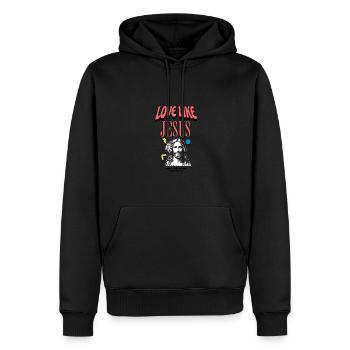 Aimer comme Jésus Visage moderne de Jésus - Sweat à capuche Premium bio Homme - noir - Devant - Nico (187cm)