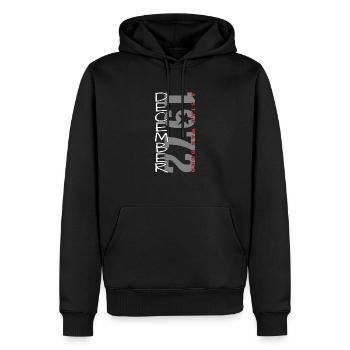 Décembre 1972 - Sweat à capuche Premium bio Homme - noir - Devant - Nico (187cm)