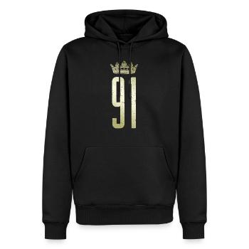 91 Numéro Couronne - Sweat à capuche Premium bio Homme - noir - Devant - Nico (187cm)