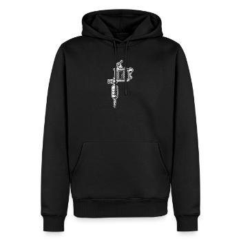 Tätowiermaschine im Halftone Stil - Männer Premium Bio Hoodie - Schwarz - Vorne - Nico (187cm)