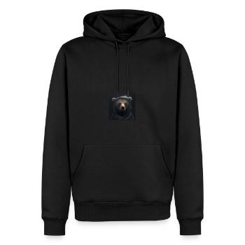 bear wearing a hoodie dark - Männer Premium Bio Hoodie - Schwarz - Vorne - Nico (187cm)