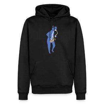 JAZZ CAT PLAYING SAXOPHONE - SAX CAT - Men’s Premium Organic Hoodie - black - Front - Nico (187cm)