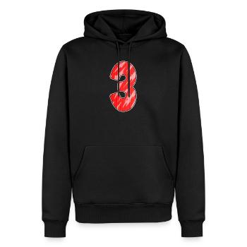 Drei - 3 - Nummer 3 - Zahl 3 Rot Muster - Männer Premium Bio Hoodie - Schwarz - Vorne - Nico (187cm)