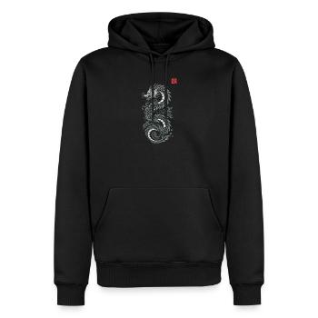 Grauer japanischer Drache, japanischer Kanji-Druckstil - Männer Premium Bio Hoodie - Schwarz - Vorne - Nico (187cm)