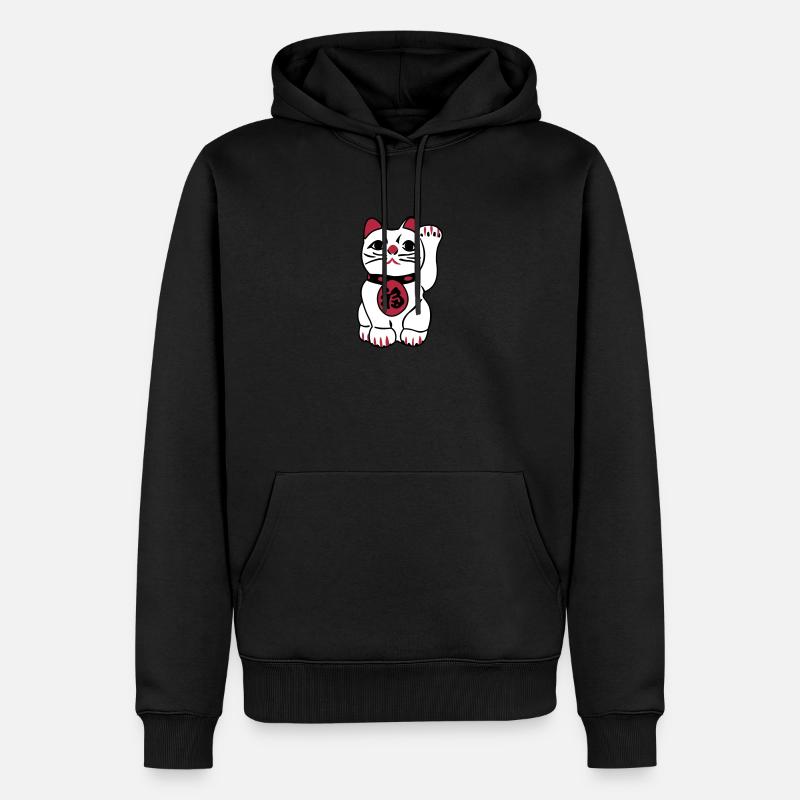 maneki neko - Winkende Glückskatze - Männer Premium Bio Hoodie - Schwarz