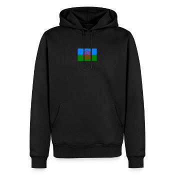 Roma-Flagge 720x480 1 - Männer Premium Bio Hoodie - Schwarz - Vorne - Nico (187cm)