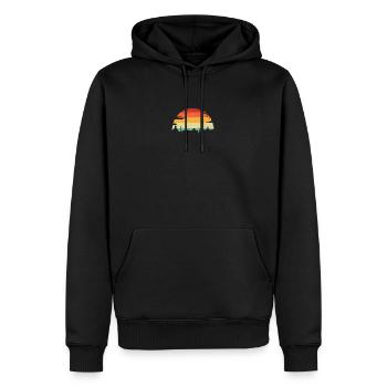 Lebendige Skyline bei Sonnenuntergang - Männer Premium Bio Hoodie - Schwarz - Vorne - Nico (187cm)