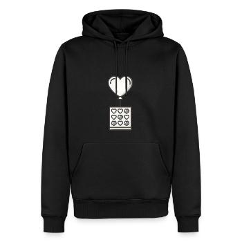 Herzluftballon an Pralinenschachtel - Männer Premium Bio Hoodie - Schwarz - Vorne - Nico (187cm)