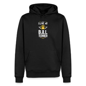 J’adore mon bull terrier - Sweat à capuche Premium bio Homme - noir - Devant - Nico (187cm)