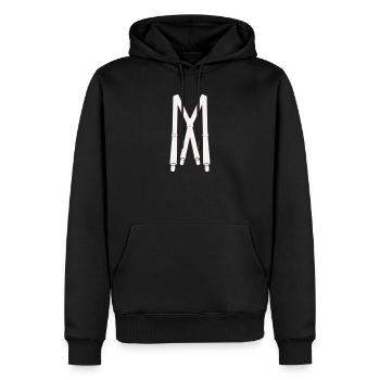 Illustration des bretelles blanches - Sweat à capuche Premium bio Homme - noir - Devant - Nico (187cm)