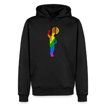 colorful dart player throwing with left - Men’s Premium Organic Hoodie - black - Front - Nico (187cm)