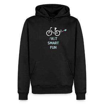 E-BIKE FAST SMART FUN - Männer Premium Bio Hoodie - Schwarz - Vorne - Nico (187cm)
