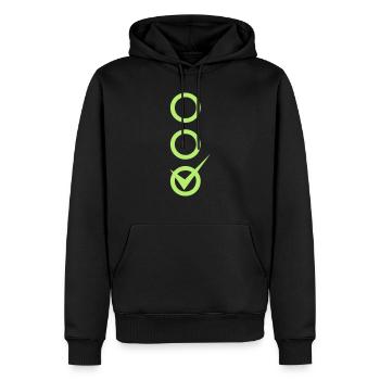 box tick ok valid add text - Men’s Premium Organic Hoodie - black - Front - Nico (187cm)