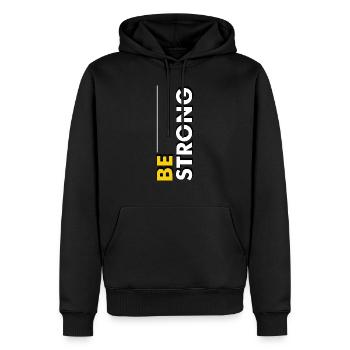 Be strong - Männer Premium Bio Hoodie - Schwarz - Vorne - Nico (187cm)