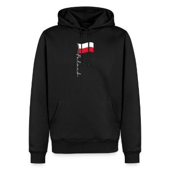 Handschriftlicher Akzent der polnischen Flagge - Männer Premium Bio Hoodie - Schwarz - Vorne - Nico (187cm)