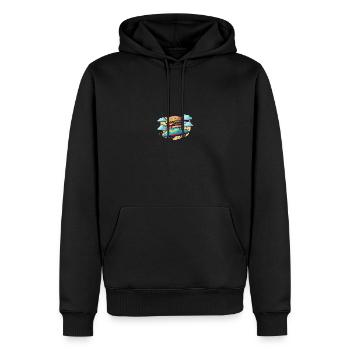 Burger Bus fliegt durch die Wolken - Männer Premium Bio Hoodie - Schwarz - Vorne - Nico (187cm)