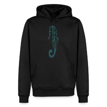 Cheval de mer bleu diamant algues aquatiques - Sweat à capuche Premium bio Homme - noir - Devant - Nico (187cm)
